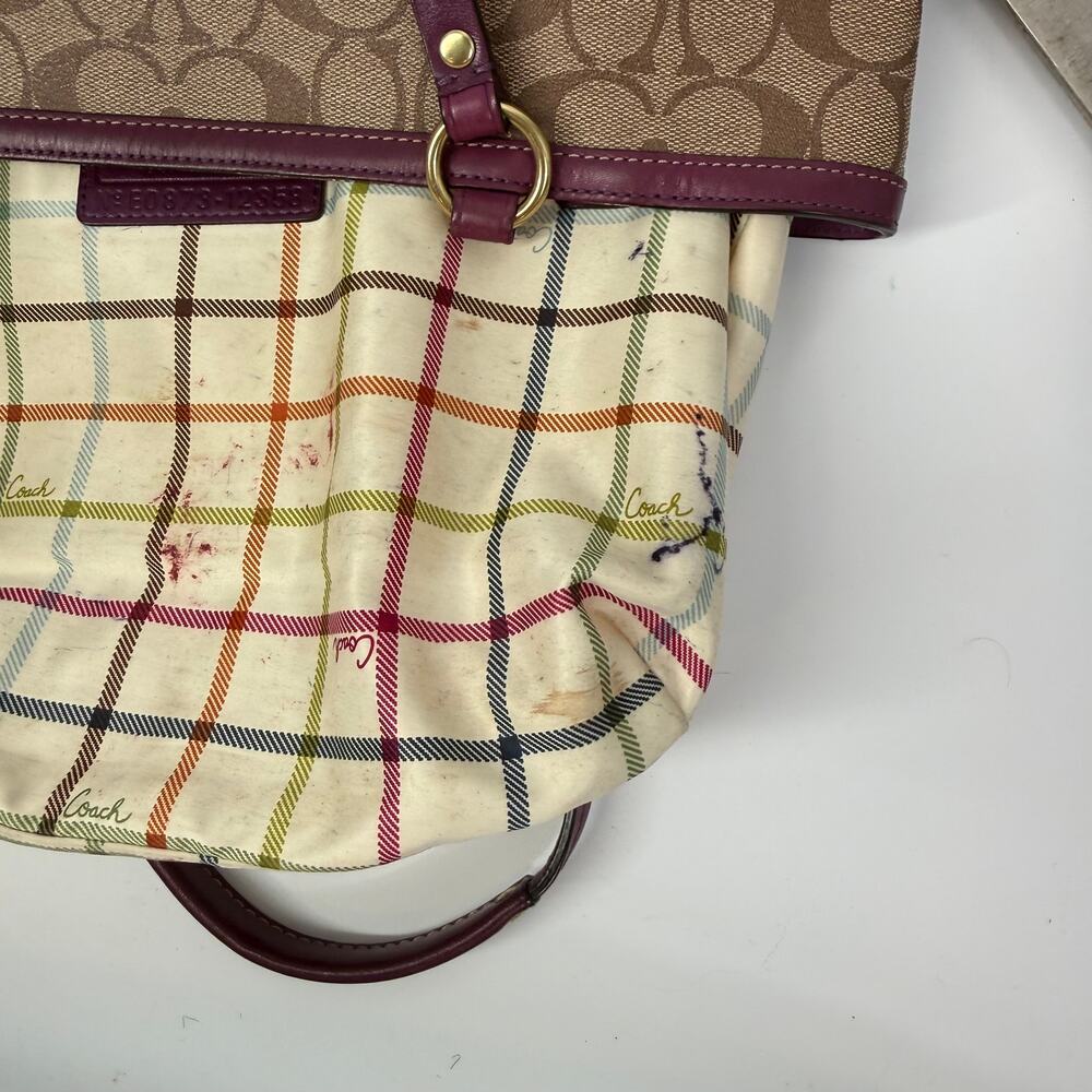 Coach Chelsea Heritage Signature Stripe Tote Bag Lilac Vintage Classic Y2K VTG - Picture 11 of 15